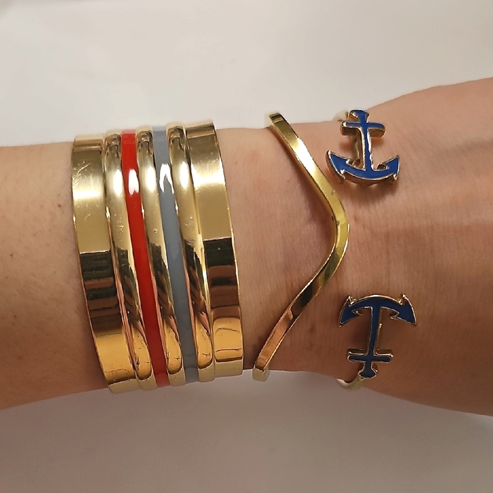 Goldtone Nautical Theme Cuff Bangle Bracelet Set